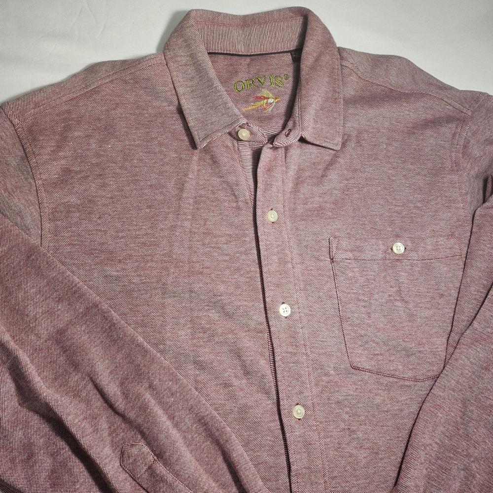 Orvis Mens XL Burgundy Knit Button Down Shirt Long Sleeve Casual Heavy Overshirt
